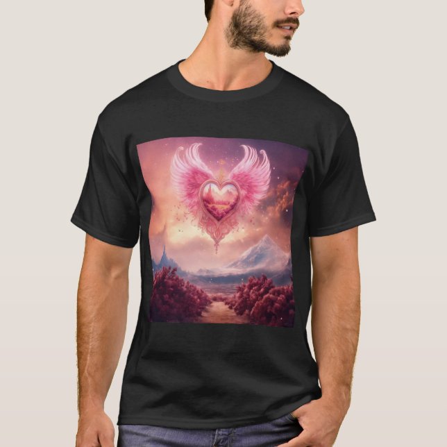 Camiseta Corazón humeante rosa con alas en el desierto blan (Anverso)