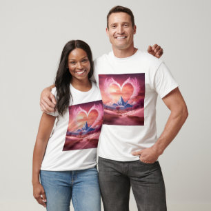 Camiseta Corazón humeante rosa con alas en medio del desier