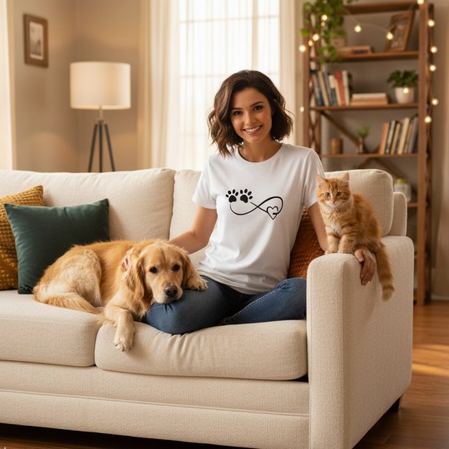 Camiseta Corazón Infinito y Huellas de Patas (🐾 Infinite love for pets paw print t-shirt. Comfy, stylish, and heartfelt ❤️)