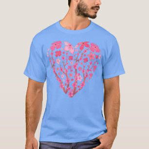 Camiseta Corazón japonés Sakura Bonito de flores rosadas Ch