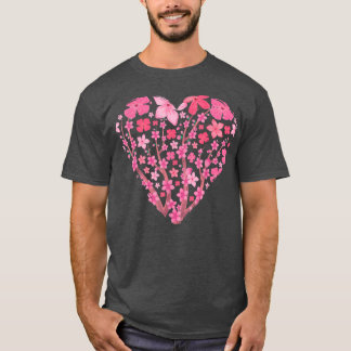 Camiseta Corazón japonés Sakura Bonito de flores rosadas Ch