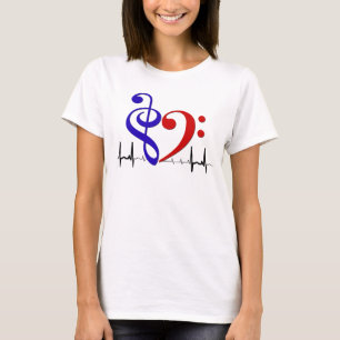 Camiseta Corazón limpio de trasero EKG Waves Naval y Rojo