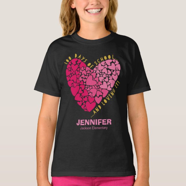 Camiseta Corazón lindo 100 días de escuela y amor (Anverso)