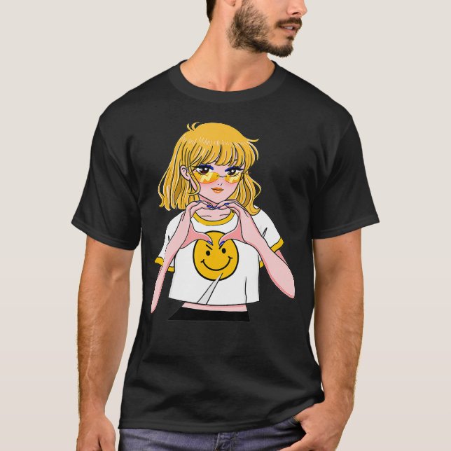 Camiseta Corazón lindo de Anime Kawaii que te amo (Anverso)