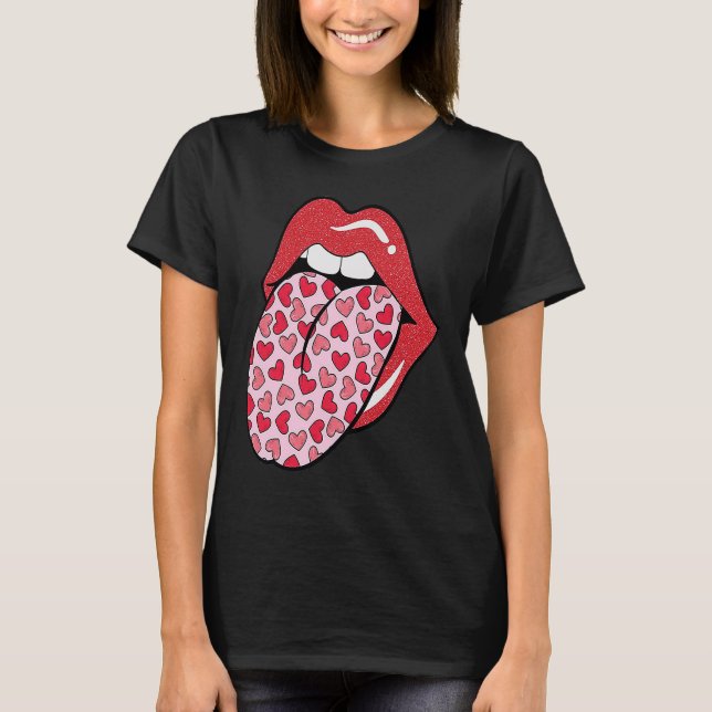 Camiseta Corazón lindo labios lengua Día de San Valentín re (Anverso)