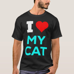 Camiseta Corazón lindo me encanta mi gato azul cian Verde a