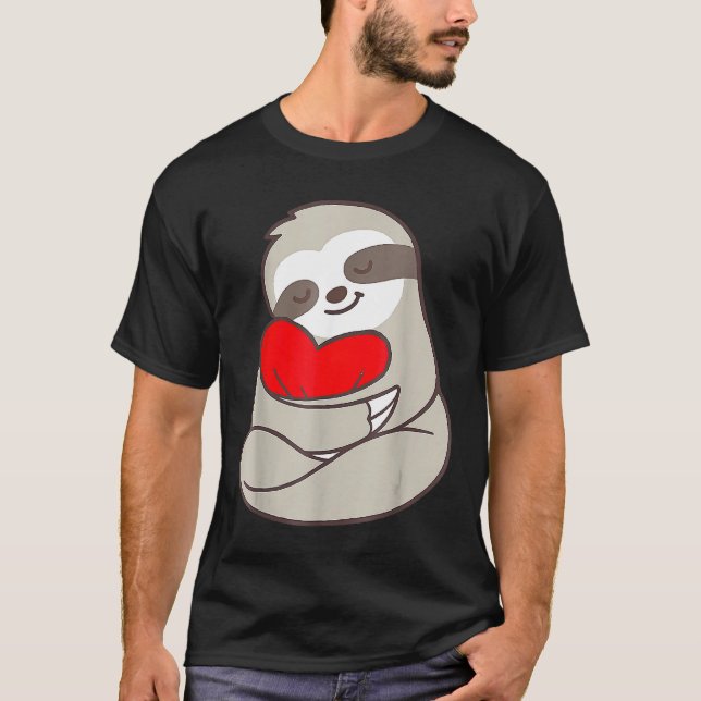 Camiseta Corazón lindo Sloth sosteniendo mujeres de corazón (Anverso)