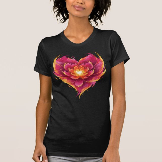 Camiseta Corazón Llameante De Amor En Flor (Anverso)