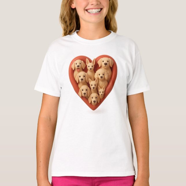 Camiseta Corazón lleno de perros - Diseño del corazón del a (Anverso)