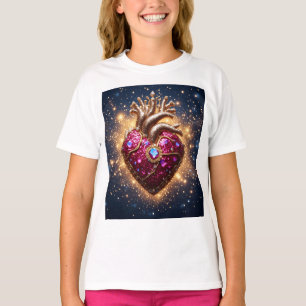 Camiseta Corazón Místico Dorado Coronado en el Espacio