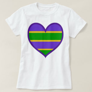 Camiseta Corazón Morado con Rayas de Mardi Gras