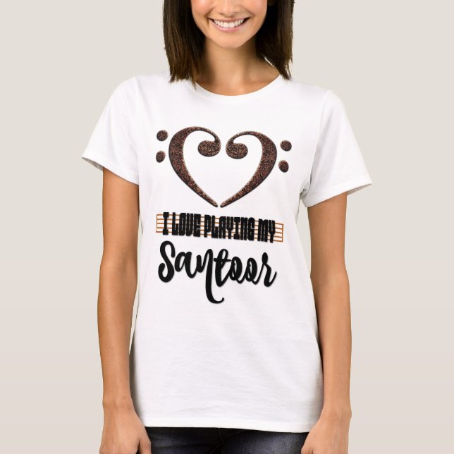 Camiseta Corazón musical de clave de fa, amo tocar mi Santo (Anverso)