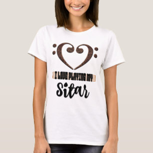Camiseta Corazón musical de clave de fa, amo tocar mi sitar