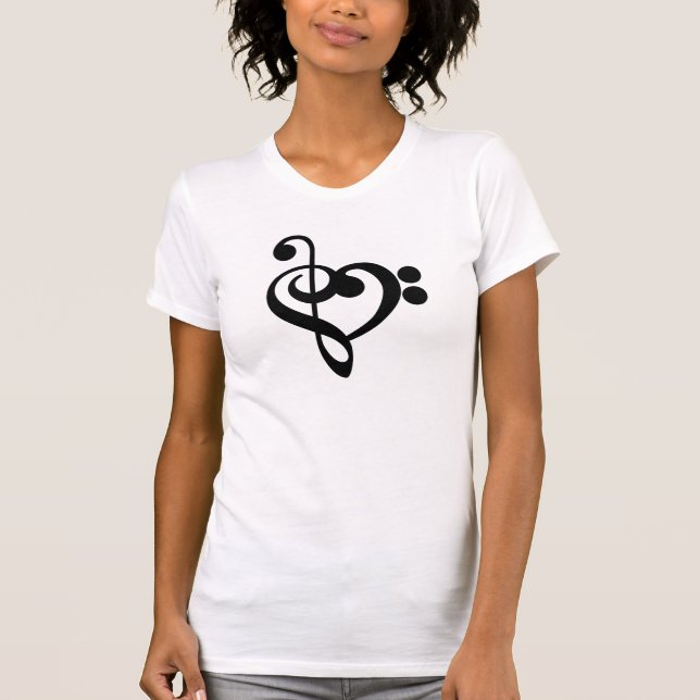 Camiseta Corazón musical de música - Treble Bass Clef (Anverso)
