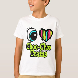 Camiseta Corazón Ocular Brillante Me Encantan Los Trenes Ch