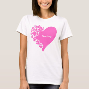 Camiseta corazón patas gatito rosa para mujeres am