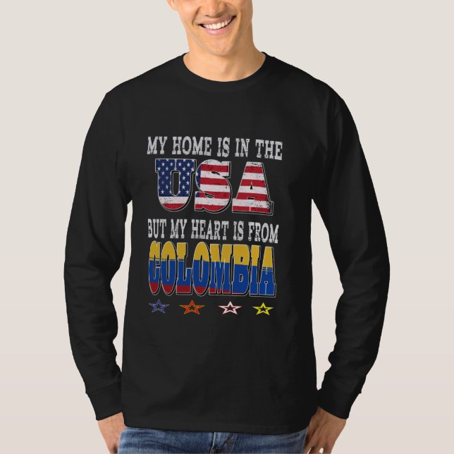 Camiseta Corazón patriótico colombiano-estadounidense es de (Anverso)