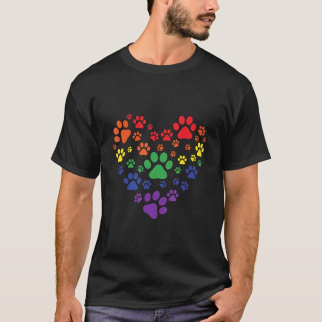 Camiseta Corazón Perro arco iris Amor Paw Imprime Mascota d (Anverso)
