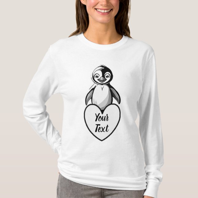 Camiseta Corazón pingüino con su mensaje Personalizado (Anverso)