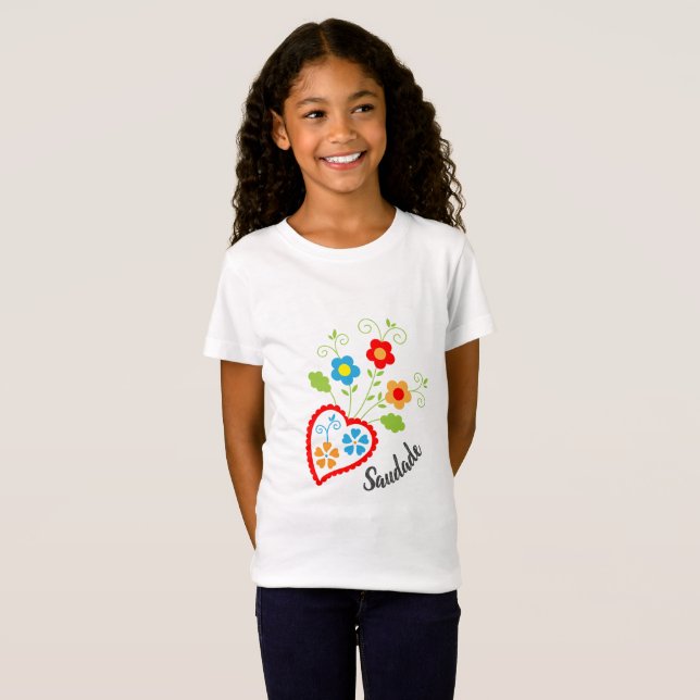 Camiseta Corazón popular portugués con palabra en salsa (Anverso completo)