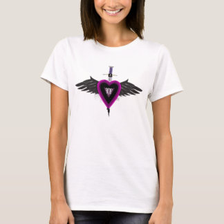 Camiseta corazón púrpura con alas del amor
