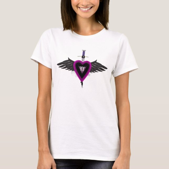 Camiseta corazón púrpura con alas del amor (Anverso)