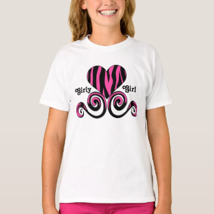 Camiseta Corazón rayado de cebra de cebra negra y rosa cáli