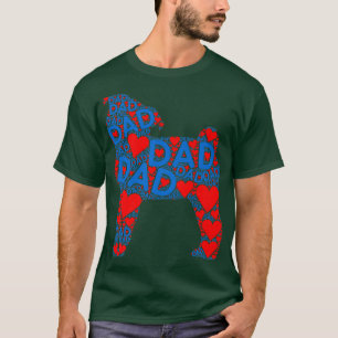 Camiseta Corazón Rojo Amor Padre Azul Cute Perro Pug Padre