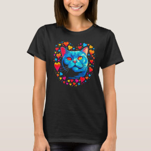 Camiseta Corazón Rojo Azul Amarillo Gato Shorthair Británic