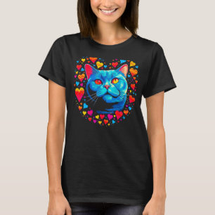 Camiseta Corazón Rojo Azul Amarillo Gato Shorthair Británic