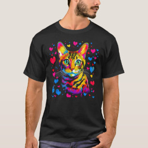 Camiseta Corazón rojo azul de gato bengalí