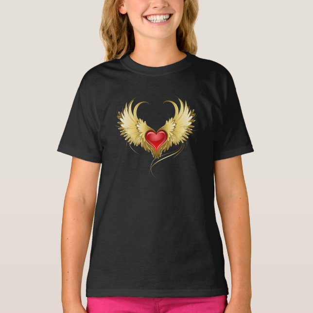 Camiseta Corazón Rojo con Alas Doradas (Anverso)