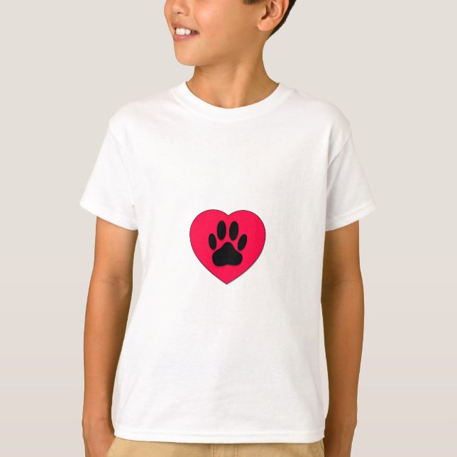 Camiseta Corazón Rojo Con Papas De Perro Impresión (Anverso)