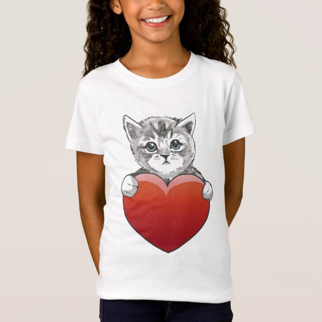 Camiseta Corazón Rojo de Gato Gato Gatito (Anverso)