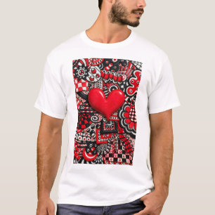 Camiseta Corazón Rojo Doodle Corazón Rojo Negro y Blanco