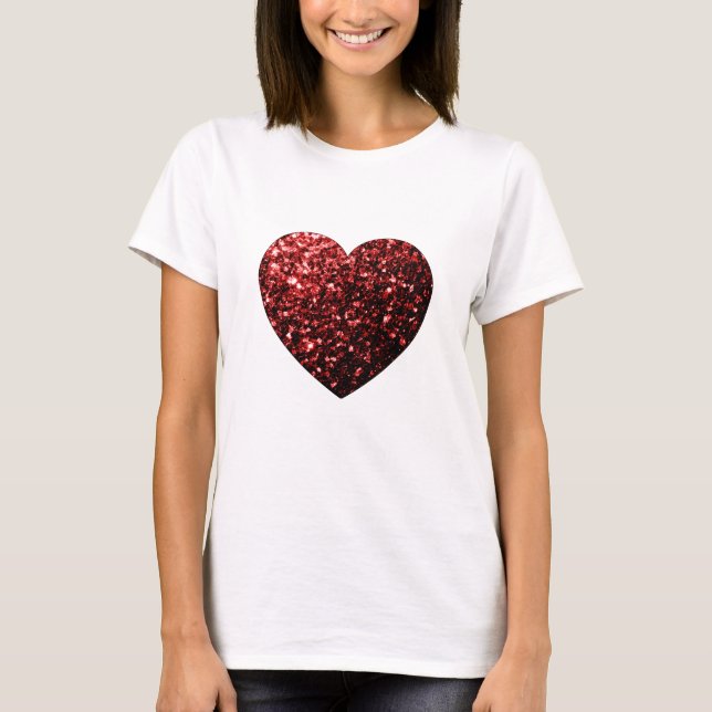 Camiseta Corazón rojo oscuro con brillo falso destellos (Anverso)