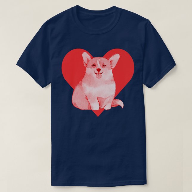 Camiseta Corazón Rojo Perro Corgi-893 (Diseño del anverso)