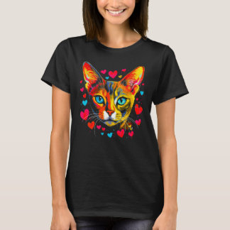 Camiseta Corazón Rojo Rosa Azul De Gato Abisino