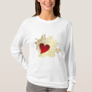 Camiseta Corazón Rojo sobre Filigree de Oro