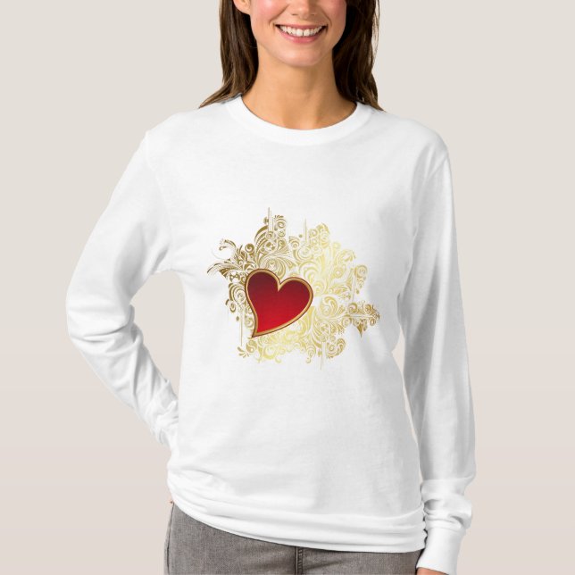 Camiseta Corazón Rojo sobre Filigree de Oro (Anverso)