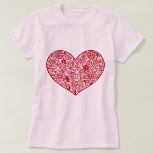 Camiseta Corazón Romántico Rosa de Flores Día de San Valent