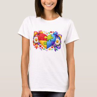 Camiseta Corazón rompecabezas de cinta coqueta para la conc