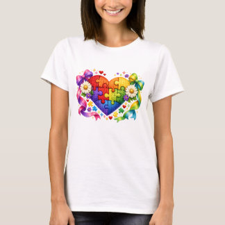 Camiseta Corazón rompecabezas de la cinta coqueta de la con