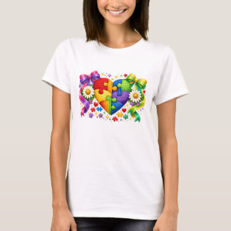 Camiseta Corazón rompecabezas de la cinta coqueta de la con
