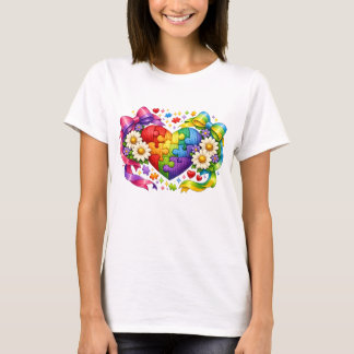 Camiseta Corazón rompecabezas de la cinta coqueta de la con