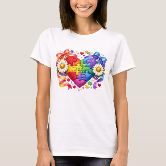 Camiseta Corazón rompecabezas de la cinta coqueta de la con