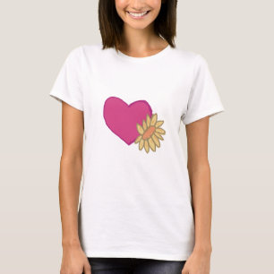 Camiseta Corazón rosa con girasol amarillo