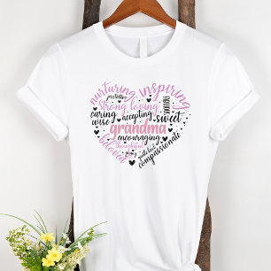 Camiseta Corazón rosa de la nube de palabras de la abuela