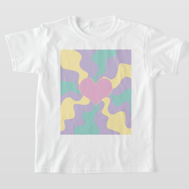 Camiseta Corazón - Rosa Pastel, Amarillo, Púrpura y Verde (Distribución)