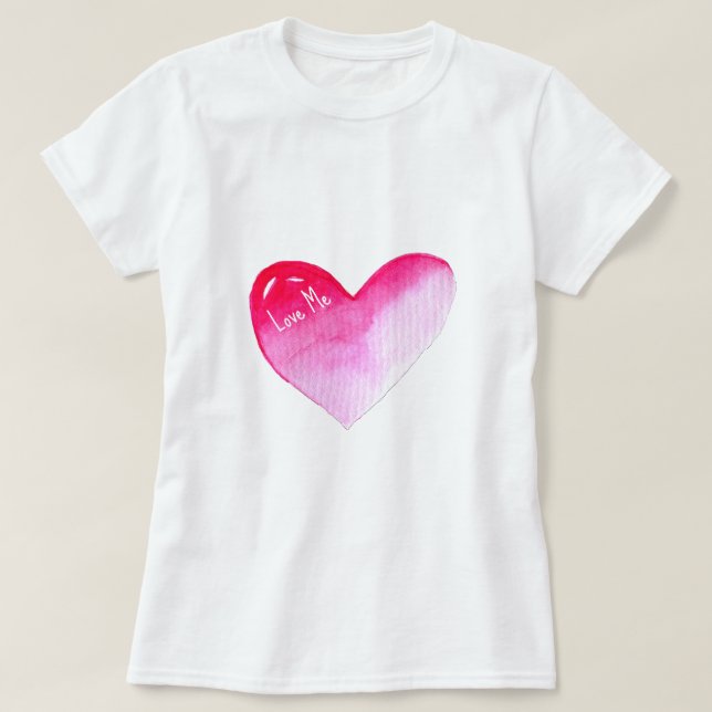 Camiseta Corazón rosa y rojo acuarela pop de arte valentina (Diseño del anverso)